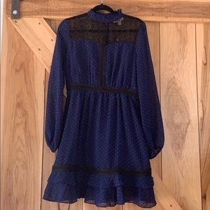 Navy blue ruffle collar dress